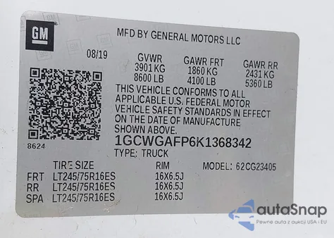 2019 Chevrolet Express 2500 Work Van from USA, damaged, VIN 1GCWGAFP6K1368342